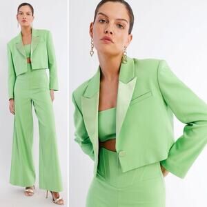 BCBGMAXAZRIA Ashland Cropped Jacket Green Crepe Blazer Small Maeve Reilly Collab